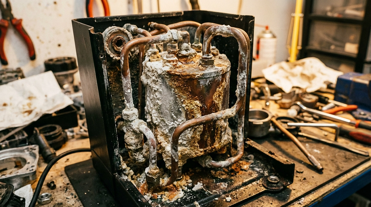 Так выглядит бойлер кофемашины после 3 лет без декальцинации